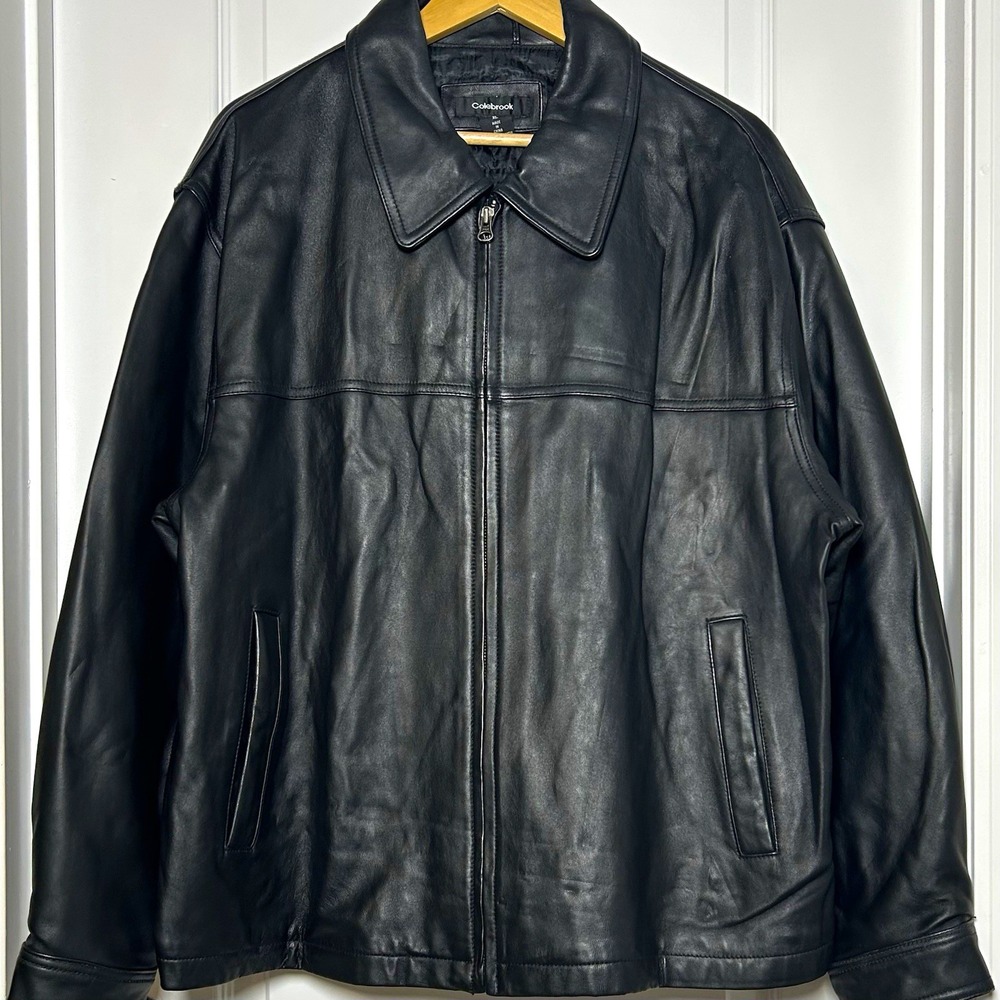 Colebrook Vintage 90s Genuine Leather Black Classic Collar Full Zip Jacket